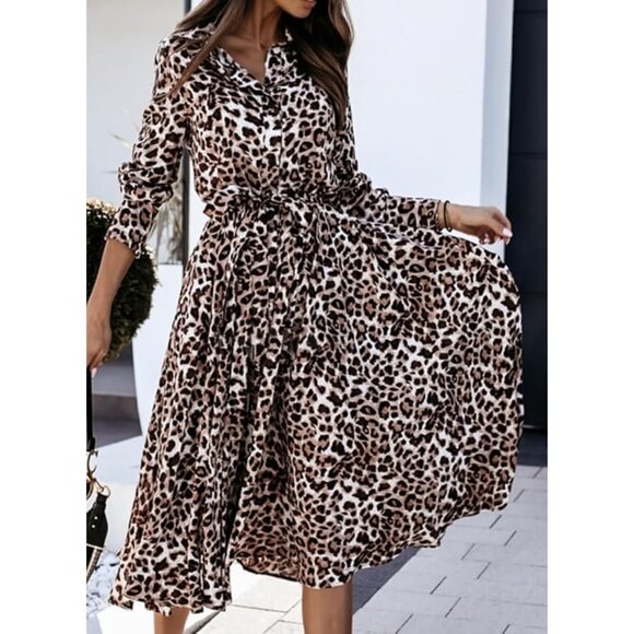 Cheetah Print Shirt Dress Size Medium Long Sleeve - Picture 1 of 16